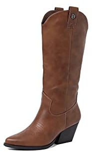 QUEEN HELENA Camperos Stivali a Punta Texani Stivaletti con Tacco Western Cowboy Donna X28-111 (Cuoio, numeric_40)