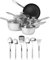 Russell Hobbs COMBO-7708B Stainless Steel Pan Set & Utensils, Saucepans/Milk Pan, Non-Stick Frying Pan, Induction, Kitchen Tools With Holder, Ladle, Cooking Spoons, Spatula, Masher, Classic Collection