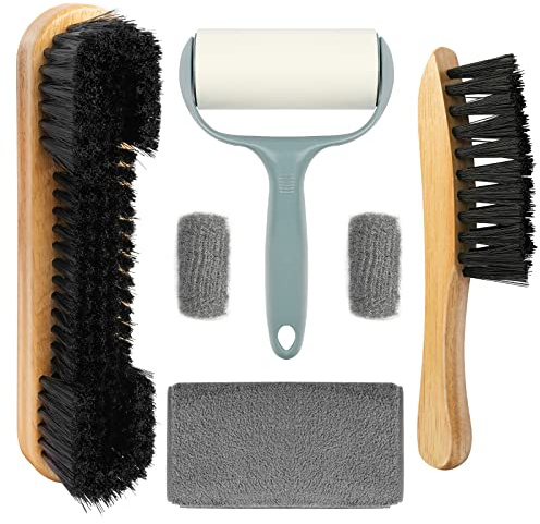 Go2trymo Pool Table & Rail Brush 5 Set, Billiard Felt Cleaner Accessories with 2 Wooden Brushes, Cue Cleaning Cloth, Ferrule Polish Cloth & Sticky Lint Roller
