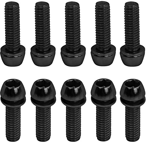10 Stück Fahrrad Vorbau Schrauben, M6 x 20 mm Fahrrad Kegelschrauben mit Unterlegsscheiben, Fahrrad Stamm Bolzen, Fahrradschaftschrauben, Kegelkopf Schraube für Mountainbike (Black)