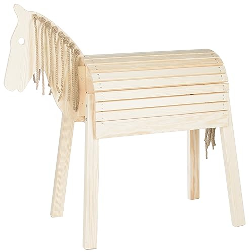 Velinda Holzpferd Voltigierpferd Spielpferd Gartenpferd Holzpony Outdoor-Pferd Reitpferd (Farbe: naturfarben)