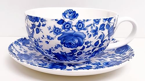 Rainbow Decors Delft Blue Cup & Saucer Fine Bone China 300 ml Flowers Floral Cappuccino Set