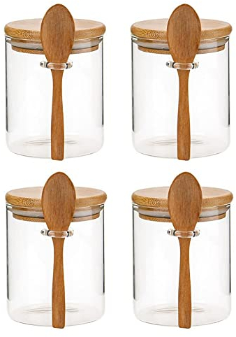 FRGMNT Frascos de vidrio con tapa y cucharas de frascos de conservación de alimentos de vidrio, frascos de vidrio de borosilicato