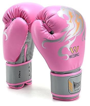 Guantoni Da Boxe Da Combattimento, Guantoni Da Boxe Per Uomo Donna, Fodera in Simil Lattice Spessore Giusto E Palmo Traspirante, Per Boxe, Kickboxing E Muay Thai,Rosa,10oz