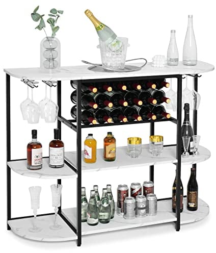 COSTWAY Tavolino da vino, Mobile Bar da 120 cm con Portabottiglie e Porta Bicchieri, per Cucina, Sala da Pranzo, Soggiorno, 120 x 40 x 91 cm (bianco)