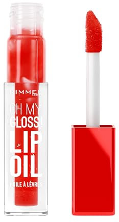 Rimmel Oh My Gloss!, 004 Vivid Red, Olio per Labbra, Non-Appiccica, Boost di Idratazione, Idratante e Comfortevole, Facile da Applicare, Formula Vegana, 6ml