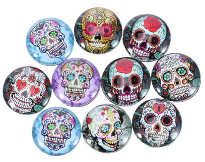 Halloween Kühlschrankmagnete 10 Stück aus Glas Totenkopf
