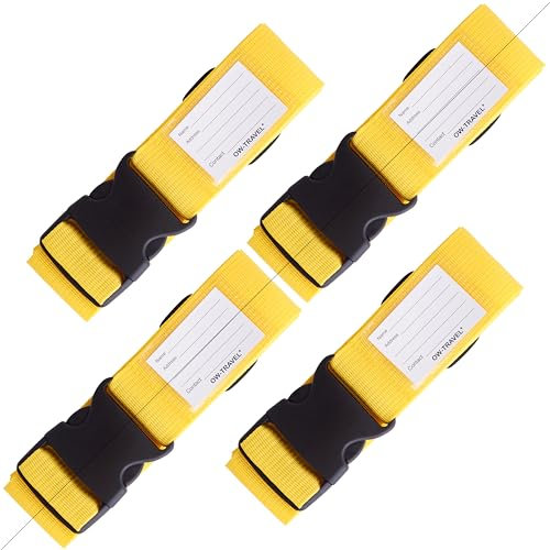 OW-Travel Kofferband Gurt Schwerlast Personalisierter Koffergurt mit Adressschild. Luggage Strap Gepäckgurt Koffer Gurt Kofferbänder Koffergurte Farbig Koffer 4 Stück Gelb