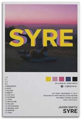 Zamm Jaden Smith SYRE Album-Poster, Wandkunst, Leinwandgemälde, Wohnzimmer, Schlafzimmer, Heimdekoration, Büro, Wandposter, Fitnessstudio, Kunstmalerei, 30 x 45 cm