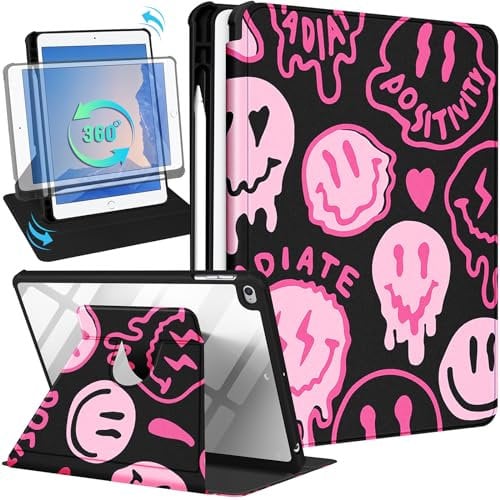 SurgeCraft for iPad 5th/6th Generation Case, for iPad Air 1st/2nd Gen, for iPad Pro 9.7 Inch Case, Rotating Stand with Pencil Holder for Women Cute Girls Folio Cover Pretty Cool for iPad 9.7