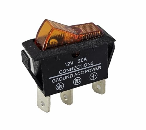 Kfz-Schalter, Kippschalter 3-polig 12V/20A gelb 2 Stellungen EIN/AUS beleuchtet