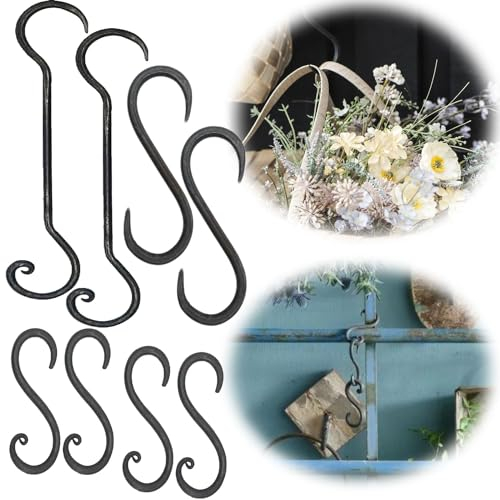 LS-LebenStil 2x Vintage S-Haken - 11x5cm - Antik Schwarz Geschmiedet - Eisen Gusseisen - Kleiderhaken zum Einhängen Doppelhaken Küchenhaken Aufhängehaken Kleiderstange Küche, Bad Schlafzimmer