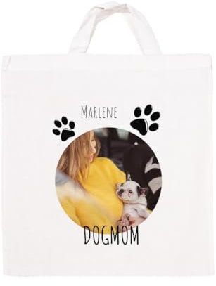 ORWONet weißer Foto-Stoffbeutel | 100% Baumwolle | 36 x 42 cm | Stofftaschen bedrucken | Fotogeschenk | Stofftaschen bedruckt mit Logo (Dogmom)