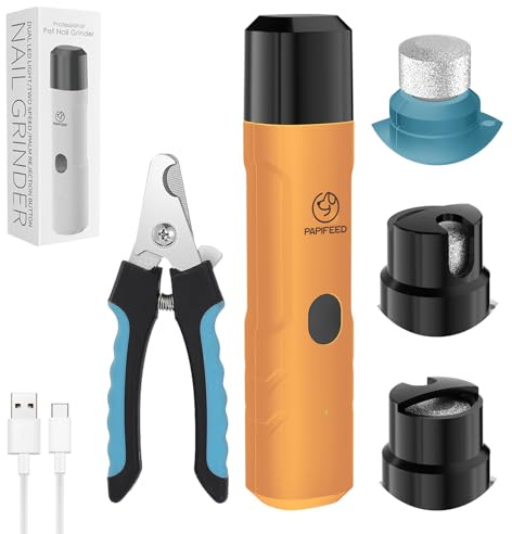 PAPIFEED Pet Nail Grinder for Dogs,3-Speed Rechargeable Dog Nail Trimmers and Professional Clippers,Paws Grooming Kit for Small Medium Large Dogs Cats - Orange