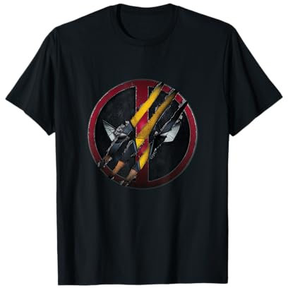 Marvel Deadpool & Wolverine Claw Marks Face Logo Retro Maglietta