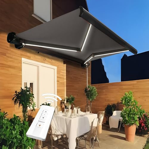 vhdurike Fully Automatic Patio Awning, Electric Retractable Sun Shade Awning, Outdoor Sunshade Shelter, Adjustable Pergola Shade Cover for Backyard, Garden, Balcony,6.5 * 5FT