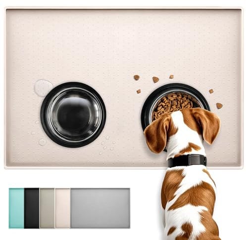 Conlun Dog Food Mat Cat Food Mat Silicone Rubber Mat, Anti-Slip Design, 100% Waterproof Pet Food Mat,Raised Edge to Avoid Water Or Food Spilling Out, Dishwasher Safe,Easy to Clean,60x40 cm