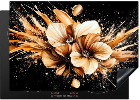 KitchenYeah© Copri Piano Cottura Induzione 75x52 cm Coprifornelli Fornello Proteggi Tutto per la Cucina Fornelli Fiori - Oro - Graffiti - Nero - Astratto