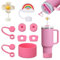 FOSFUKEER Stanley Cup Lot de 6 bouchons en silicone anti-fuite, 2 couvercles en paille, 1 coque en silicone pour gobelets Stanley de 1,2 l et 850 ml, tasses non incluses (rose antique)