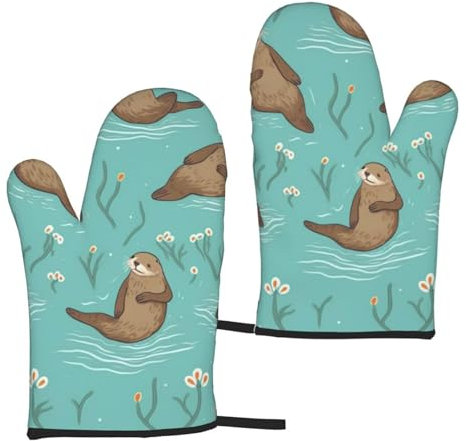 Ofenhandschuhe, 2 Stück, Küche, Ofenhandschuh, Otter in Love, rutschfeste Ofenhandschuhe zum Kochen, hitzebeständige heiße Pads für Mikrowelle, BBQ