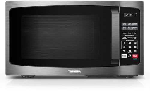 TOSHIBA ML-EM09PA(BS) Small Microwave Oven with 6 Auto Menus, Mute Function, LED Lighting Countertop Microwave Perfect for Kitchen, 0.9 Cu Ft, 10.6 Inch Removable Turntable, 900W Black Stainless Steel