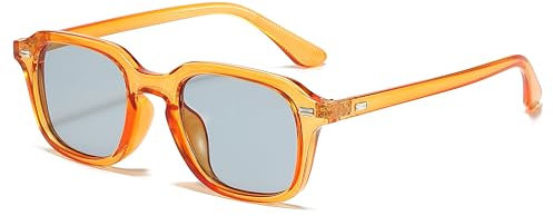 WDZAYXC Vintage Rechteck Sonnenbrille Damen Herren,Retro Brille, Quadratische Form Sonnenbrille,UV400 Schutz (Orange/Grau)