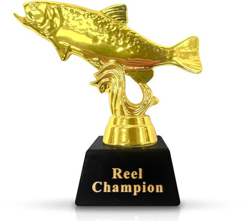 Vaulted Skulls & Co Fish Trophy | Reel Champion Trophäen | Goldene Angelpokal | Big Fish Trophy | Auszeichnung für Fischderbies und Angelturniere | Angelpreise | Gold/Schwarz | 7,6 cm