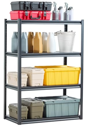 VEVOR Étagère de Rangement, 1088,6 kg, Étagère de Garage Métallique Robuste Réglable, 4 Niveaux, 508 x 1016 x 1447,8 mm, Meuble Rayonnage de Stockage, pour Cuisine, Atelier, sous-Sol, Entrepôt, Noir