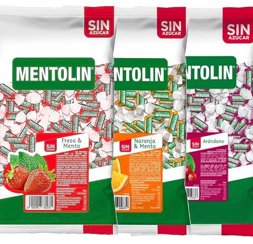 MENTOLIN PACK 3 Kg caramelos sin azúcar duros Fresa Menta & Naranja & Arandano