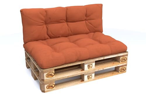 POKAR Palettenkissen Palletenauflagen Palettenpolster Palettensofa Palettenmöbel 2er Set: 1x Sitzkissen 120x80 + 1x Rückenlehne 120x40, Orange