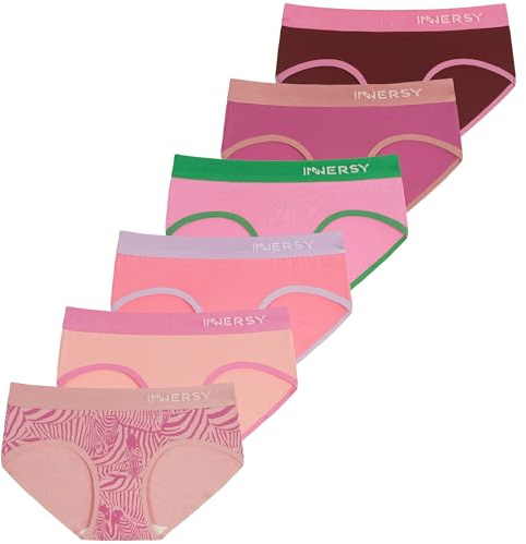 INNERSY Unterhosen Teenager Mädchen Baumwolle Unterwäsche Schlüpfer 6 Pack | Weiche Pantys im Alter 8-16 Jahre, 100% Baumwoll Schritt Unterhose, Sportunterwäsche in der Schule, Kinder 134-170, Geschenk