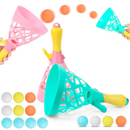 Dncvb 12Pcs Fangballspiel Kinder, Outdoor Spiele für Kinder Catch Ball Set mit 2 Startkörben und 10 Bällen, Fangball-Spiel für Jungen Mädchen, Party, Garten