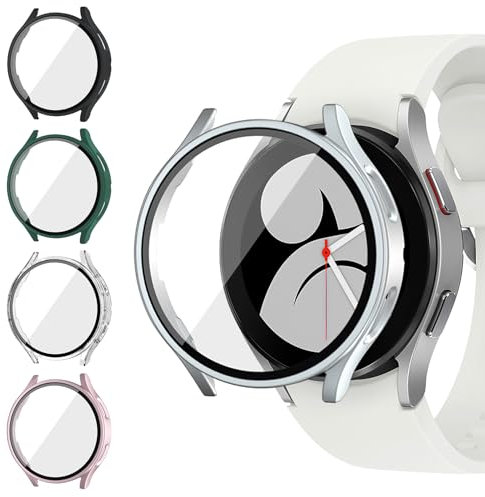 5 unidades de fundas para Samsung Galaxy Watch 7 40 mm con protector de pantalla, PC duro 360 °, antiarañazos, antipolvo, ultrafina, carcasa resistente a los arañazos, transparente, negro, plata, oro