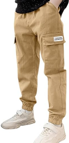 Pantalon Cargo Ado Garçon Taille élastique Large 8-15 Ans Pantalon Ample Enfant Garcon Hiver Pas Cher Confortable Casual Sport Jogging Streetwear Sweatpants (Y-Kaki, 12-13 Ans)