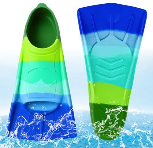 Schwimmflossen Kinder, Kurze Flossen Kinder, 100% Silikon Schnorchelflossen, Kurzschwimmflossen für Schwimmtraining, Freiwassertraining, Schnorcheln, Tauchen für Anfänger