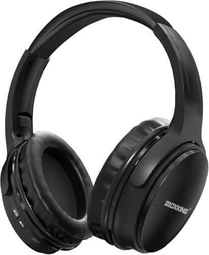 MOXKING Casque supra-auriculaire Bluetooth avec microphone, casque sans fil avec son HiFi, 40 heures de lecture, pliable et double mode (Bluetooth/filaire) – Parfait pour les voyages, le travail, la