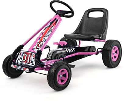 SOARS Kinderauto, Pedal-Gokart mit Sitzen verstellbar in 2 Positionen und 4 rutschfesten Rädern, Vorwärts- und Rückwärtsgang, maximale Belastung 30 kg, Geschenk für Kinder ab 3 Jahren (Rosé, 101 x 61