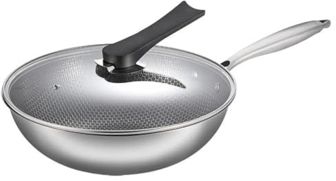 NQYZZFA Wok Non Stick Pan with Glass Lid, Honeycomb Hex Frying Pan, Large Deep Stir Fry Pans, Stainless Steel Saute Pan for Induction Hob, Scratch-Resistant,36cm
