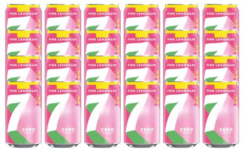 7 ZERO SUGAR Pink Lemonade Flavoured Fizzy Soft Drink Lemon, Lime, and Raspberry Flavour with Sweetners Carbonated Soda 330ml Cans Low in Calories and No Caffeine Recyclable (Pack of 24)