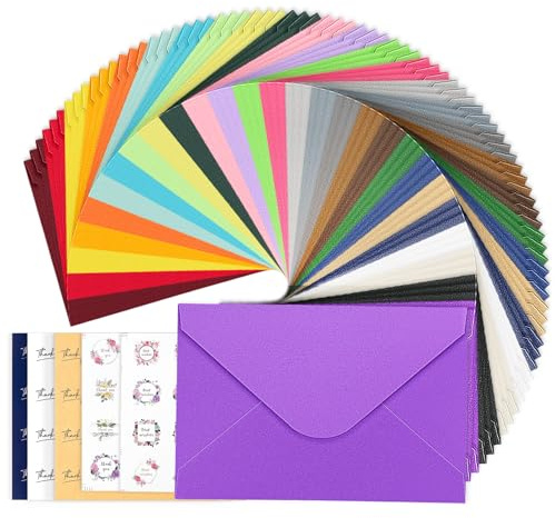 Mexgcom Umschläge, 81 farbige Briefumschläge im Set (3 x 27 Farben) aus Papier(Enthält 84 Aufkleber), Mschlag B6 Kuverts für Grußkarten Einladung Geburtstagskarten- 120 g/m², Bunt (15.5 * 10.5cm)
