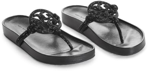 Tory Burch Miller Cloud Knotted Pave Sandals, Black, 4 UK
