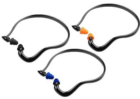 Ear Defenders Adults, 6 Pairs Banded Ear Plugs, for Swimming, Work, Construction, Automotive, Industrial Use, Black Frame with Orange, Blue, Black Earplugs