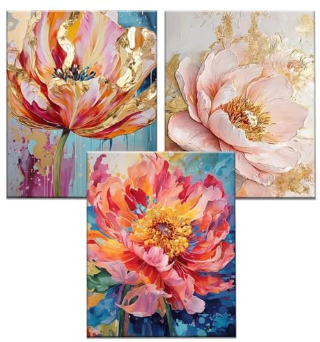 JATOK 3 Stück Malen Nach Zahlen Erwachsene, DIY Blumen Gemälde für Anfänger, Handgemalt Ölgemälde Leinwand Kunst für Home Décor, Kreatives Geschenk für Stressabbau, Ohne Rahmen 40x50cm