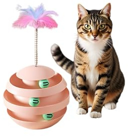 BeSpace Cat Tumbler Toy with Feather Sticks, Interactive Wiggle Rotating Fun Tunnels for Indoor Cats to Play Alone, Exercise and Reduce Anxiety (Pink)