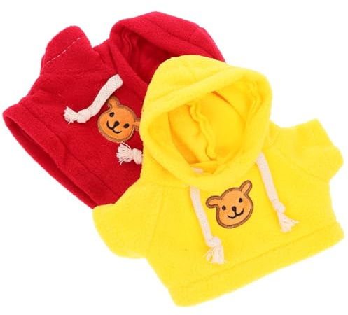 Mikinona 2 Stück Teiliges Niedliche Puppenkleidung für Stoffbären Weiche Plüsch Hoodies in Gelb und Rot Einfach Anzuziehen Modisch und Bequem für Bärenpuppen und Kuscheltiere
