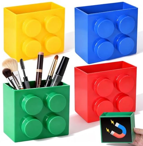 Msauifncp 4 Stück Mehrfarbige Magnetischer Stiftehalter Entzückender Stiftehalter aus Bauklötzen Wandmontierter Spind Organizer für Büro Zuhause Schule Arbeitszimmer und Küchenaufbewahrung
