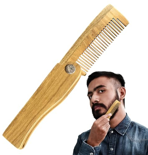 Bartkamm - Taschen-Bartkamm - Holz, antistatisch, für Reiniger, faltbare Taschen- und Schnurrbartbürste für Männer