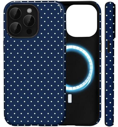 Amzfield Magnetic Case for iPhone 13 Pro, Small Polka Dot Retro, Navy Blue | Compatible with MagSafe Small Polka Dot Dotted Dual Layer Shockproof Retro Cute for Girl Women Drop Protection Artistic Girly