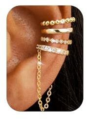 Roheafer 4Pcs Ear Cuff pour Femme Manchettes d'Oreille Sans Percage, Faux Piercing Cartilage Réglable, Boucles d'Oreille à Clip Or 14K Plaqué Hypoallergénique pour Orelles Non Percées