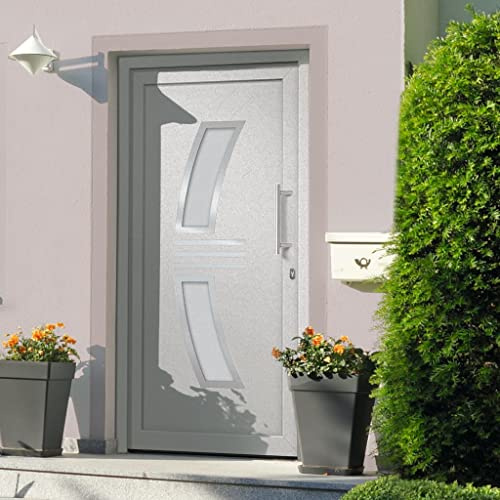 Porta d'ingresso bianca 108 x 200 cm con 5 serrature a testa di fungo e cerniere 3D – Porta di sicurezza con rinforzo in acciaio e vetri isolanti con kit di montaggio completo